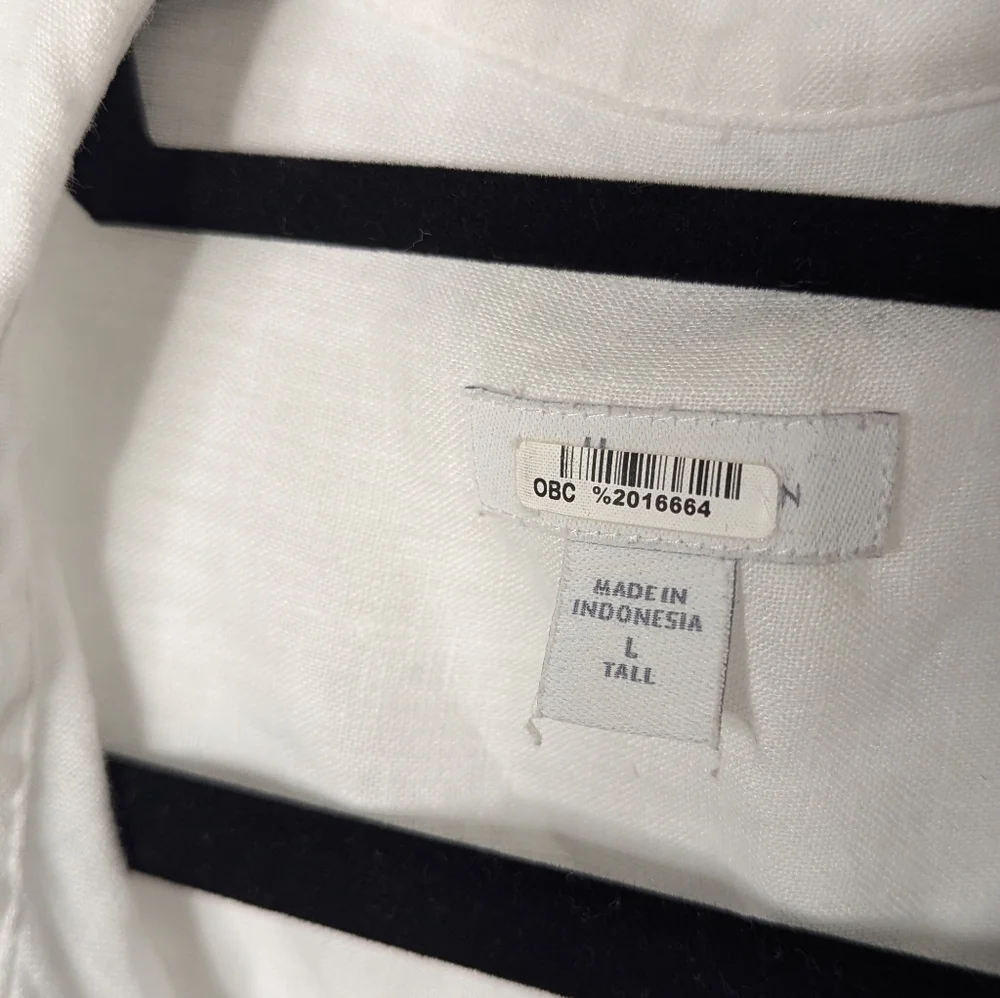 J. Jill Love Linen White Button Down Shirt Women's L Tall Casual Top Button